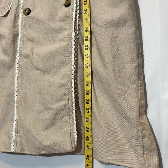 Avec Les Filles Anthropologie Rickrack Trench coat Beige Large Cotton Linen Lace - Picture 9 of 16